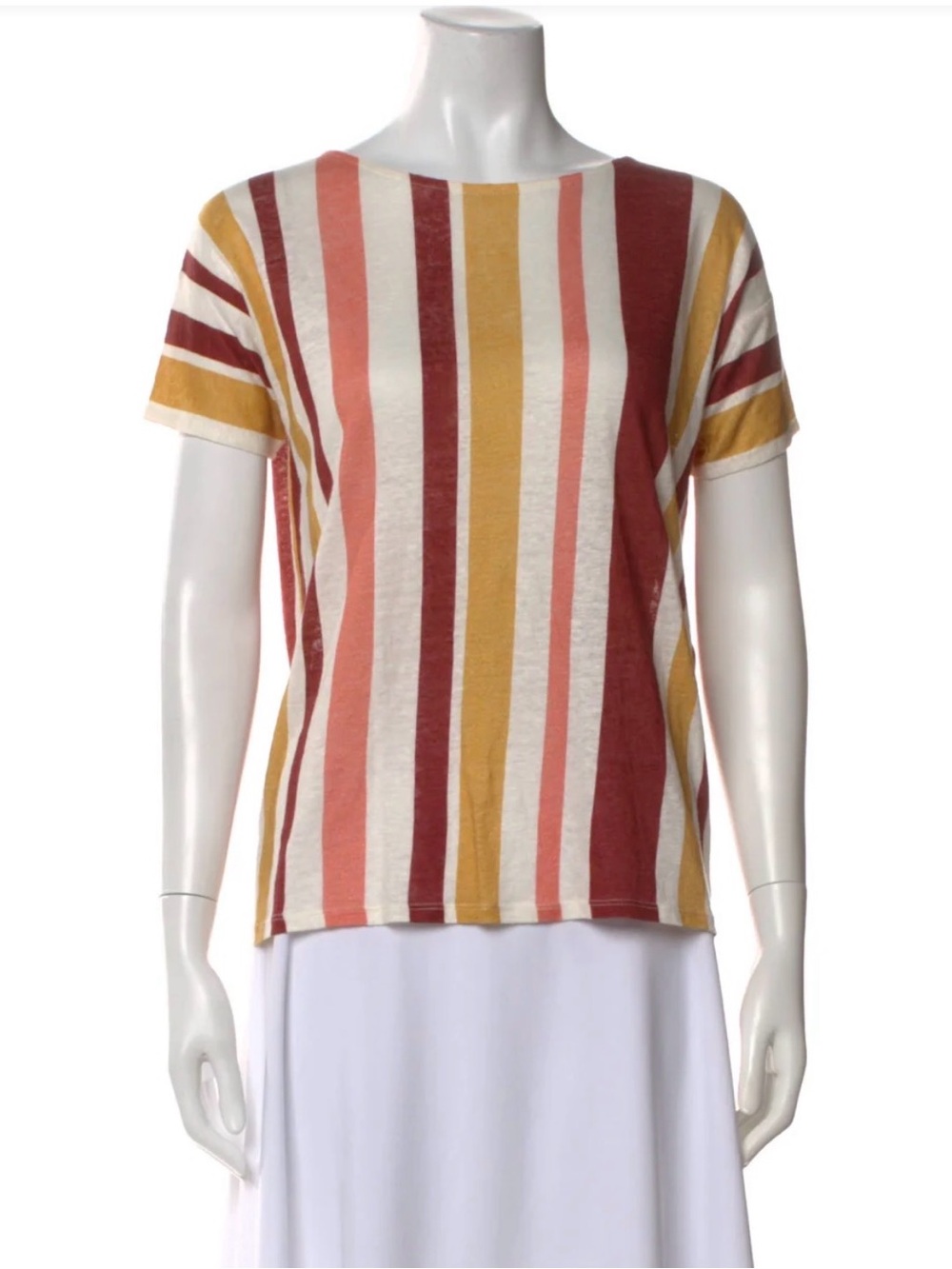 Sezane Linen Short-Sleeve Crewneck Top in Multi-Color stripes